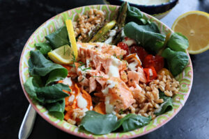 Quarantine Kitchen: Lemon-garlic salmon farro bowl